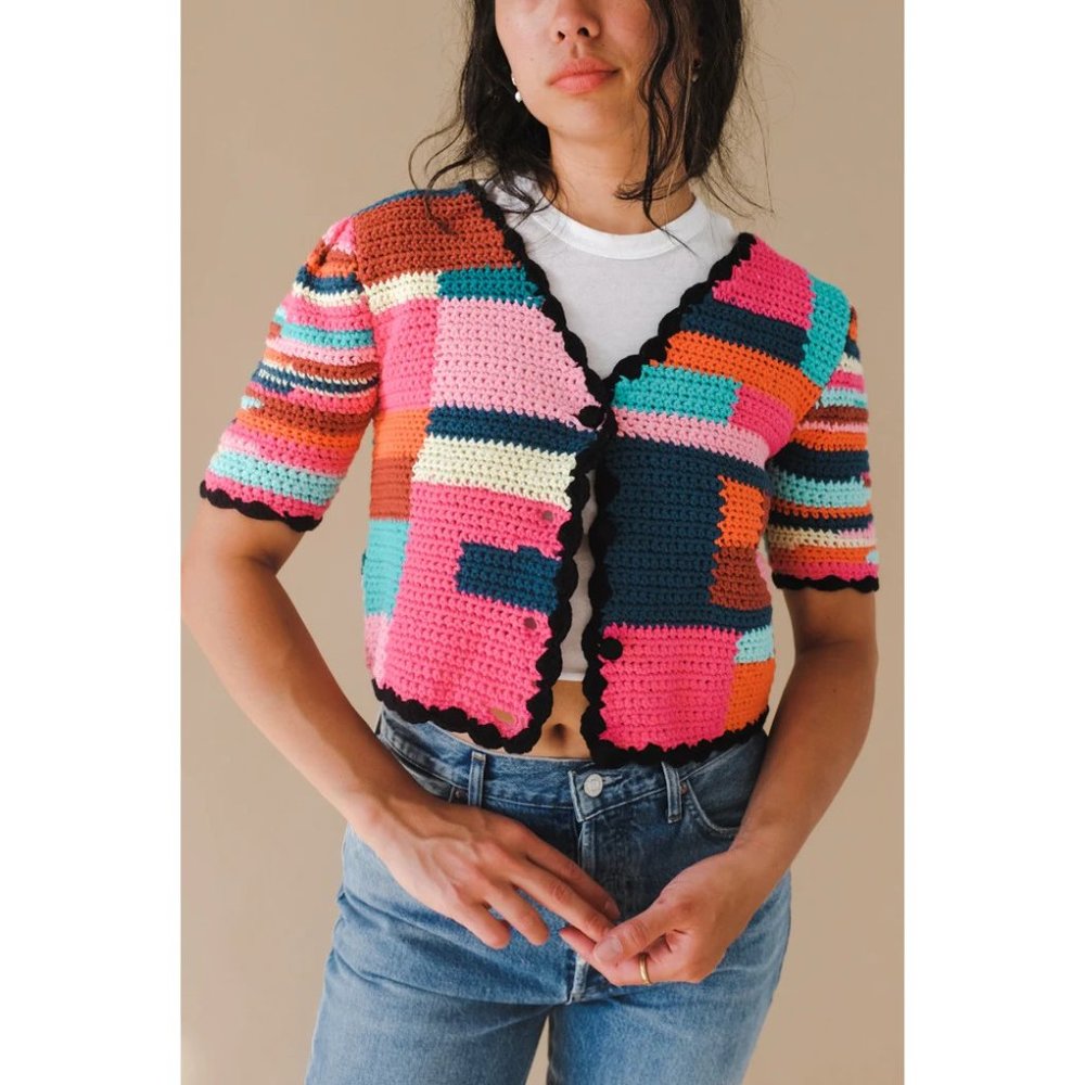 NWT $315 TACH TINI CROCHET MULTI COLORBLOCK STRIPE HAND KNIT CARDIAN  SIZE XS - Picture 14 of 16